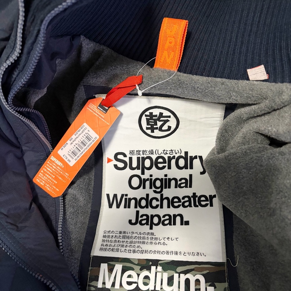 BNWT SUPERDRY ORIGINAL WINDCHEATER JAPAN JACKET QUILTED HOODED NAVY BLUE MED (M) - Picture 13 of 16